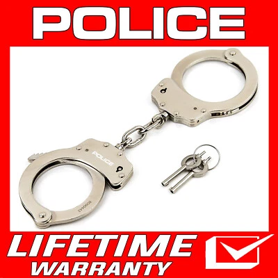 POLICE Handcuffs – Heavy Duty Grade Professional Steel Double Lock Hand Cuffs