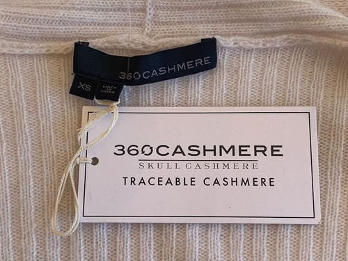 360 CASHMERE gerippte superleichte 100 % Kaschmir 45" offene Strickjacke/Staubtuch creme XS