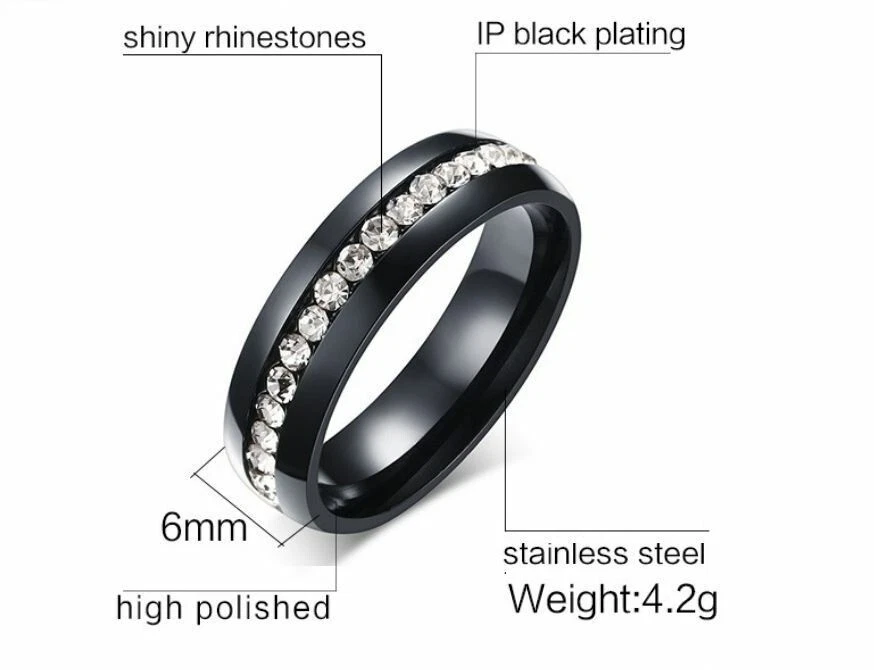 Lo último Anillo de acero inoxidable de una fila de cristal completo para mujer y hombre TALLA 9 anillo Foto 3 de 3