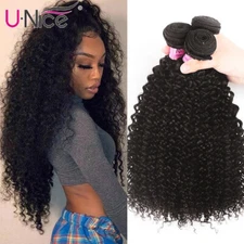 UNice Hair Indian Curly 100% Human Hair Extensions 3 Bundles Virgin Hair Weaves