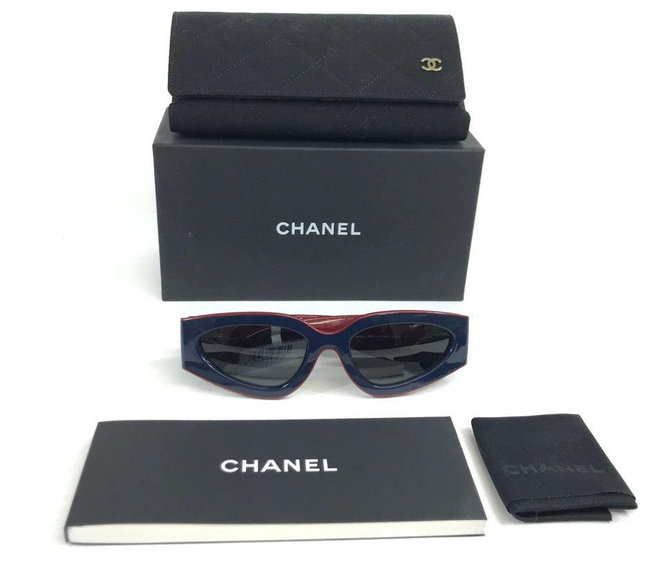 Gafas de sol Chanel 6056 c.1773/B1 pulidas azules rojas monturas de ojo de gato con lentes grises Foto 2 de 4