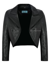 Women Cropped Jacket Open Shrug Bolero Evening Blouse Coat Lambskin Leather 5650