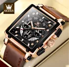 OLEVS Waterproof Sports Watches Men Quartz Leather Watch Luminous Casual Square