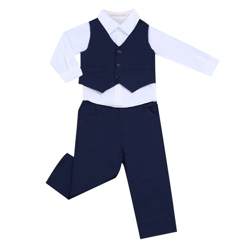 US Kids Baby Boys Gentleman Outfits 3Pcs Shirt + Pants Vest Formal Clothing Set - Picture 3 of 11