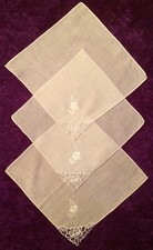 Set of 3 Vintage White Bridal Wedding Embroidered Hankies