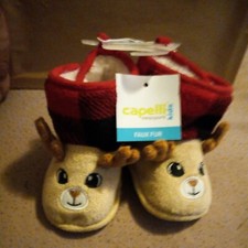 TODDLER'S FUR-LINED BOOT STYLE CHRISTMAS REINDEER SLIPPERS NWT