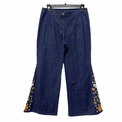 The Pyramid Collection Jeans Size M Floral Embroidered Flare Leg Boho 90s
