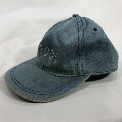 Vintage Y2K 2000 Denim Strapback Rhinestone Hat Cap Adjustable One
