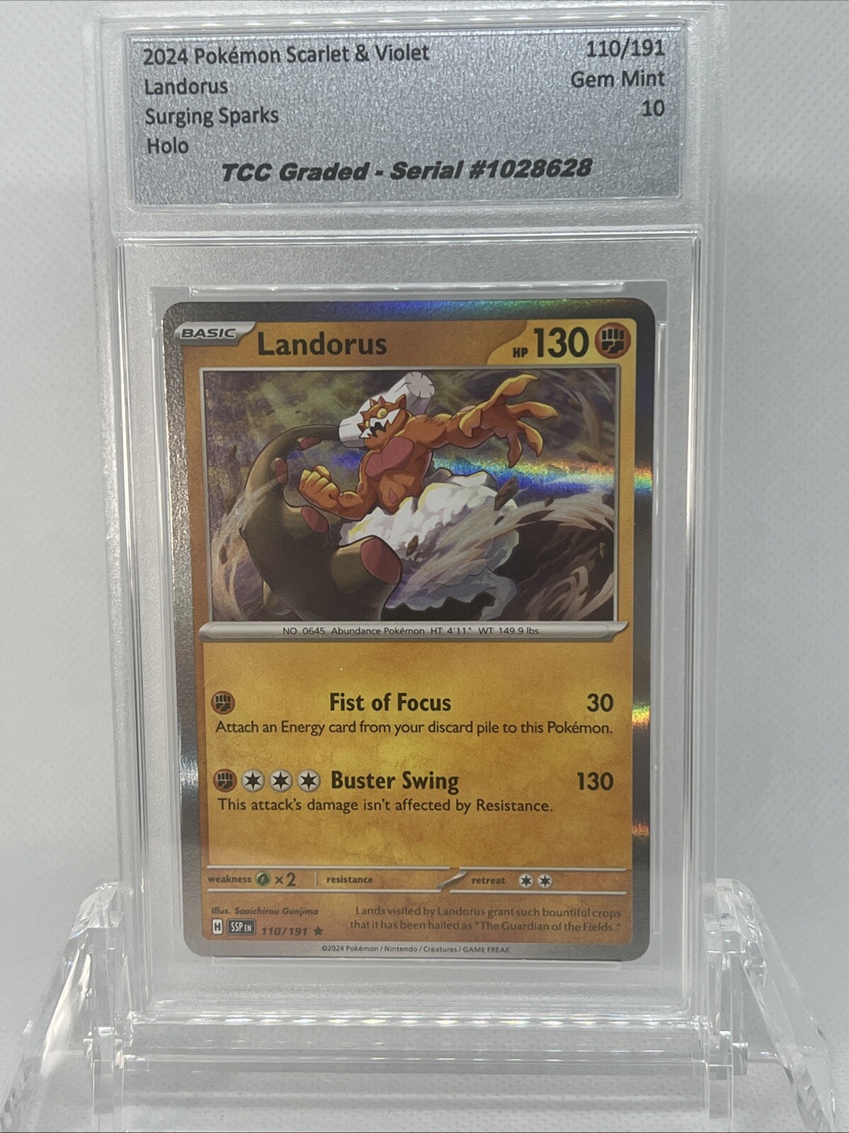 2024 Pokemon Surging Sparks Landorus 110/191 Holo TCC Graded Gem Mint 10