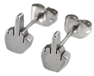 Dito Medio Orecchini Divertenti Novita Acciaio Giuro Up Yours D Argento Tono Borchie Uk Ebay