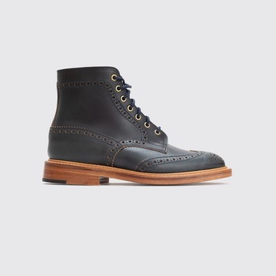 Tricker's Boots Size UK7 Navy Blue CXL Horween Leather Stow Wingtip 2298 Last