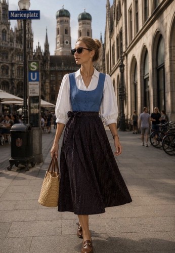 Historical Tostmann traditional dirndl women's blue size 44 wool/cotton Oktoberfest