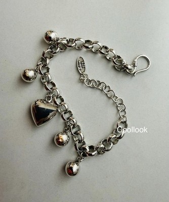 925 Sterling Silber Bettelarmband Herz & Kugel Hänger verstellbar Kette 