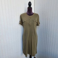 Ralph Lauren Shirt Dress Women Olive Green Preppy Short Sleeve Cotton Button M