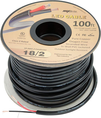 100 Ft. 18AWG Low Voltage LED Cable, 2 Conductor, Outdoor Rated, Black Sleeve In
