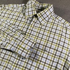 Lacoste Mens Gingham Check Button Down Shirt Long Sleeve Classic Fit Green Blue