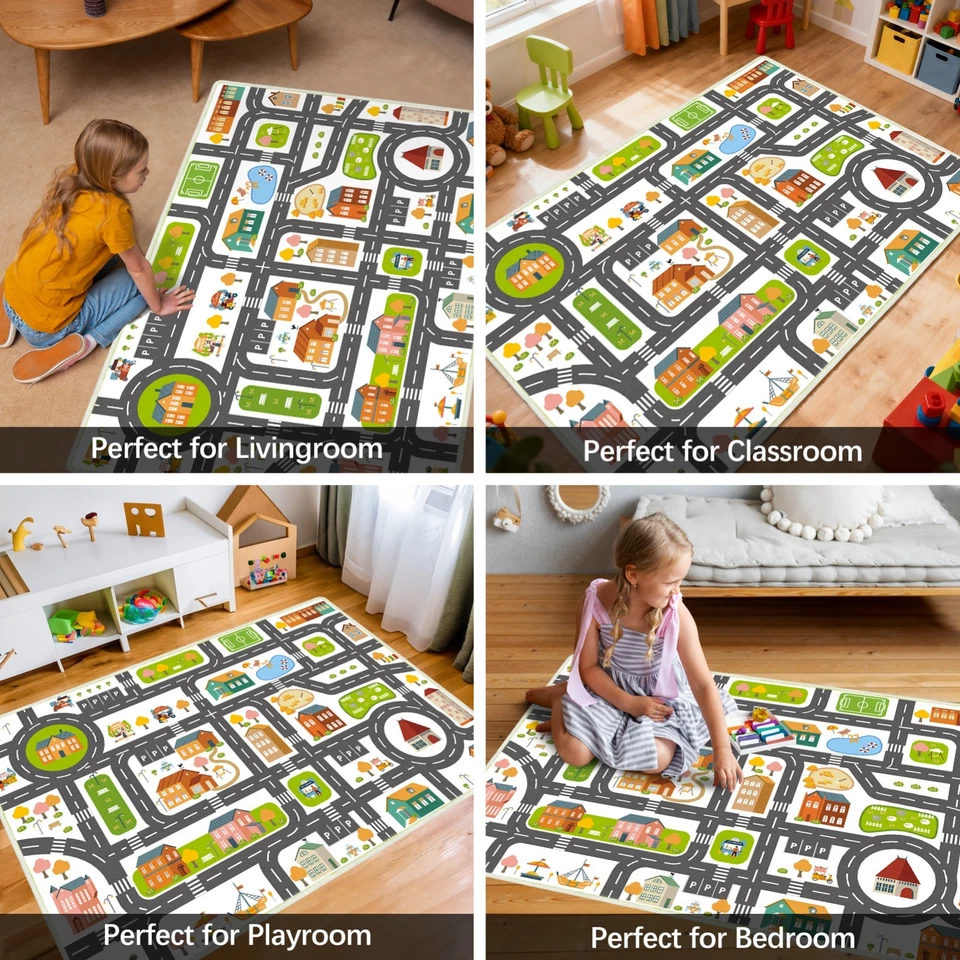Alfombra para niños alfombra de coche, alfombra para niños Paly, alfombra para niños 31"x 47" con carreteras, lavable antideslizante Foto 4 de 4