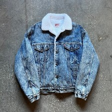 VTG 80s Levi's Sherpa Lined Denim Jacket Stone Wash Blue Trucker Men Size L