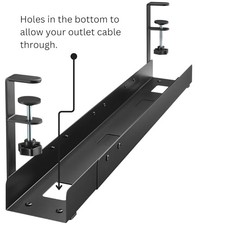 Length Adjustable Black Under Desk Cable Management Tray, Up to 47    No Drill -