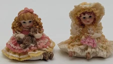 2 Vintage K's Collection Fancy Girl Resin Figures 3 1/2" tall