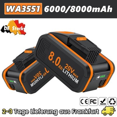 1/4X 8000mAh 20V MAX 6Ah Akku Für Worx Original Ersatzakku WA3553 WA3556 WA3551