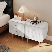 Modern Wood Nightstand with 2 Drawers - Fluted Design for Bedroom End/Side Table