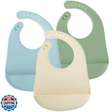PandaEar 3 Pack Silicone Baby Bibs, Super Thin Light Weight Waterproof for Ba