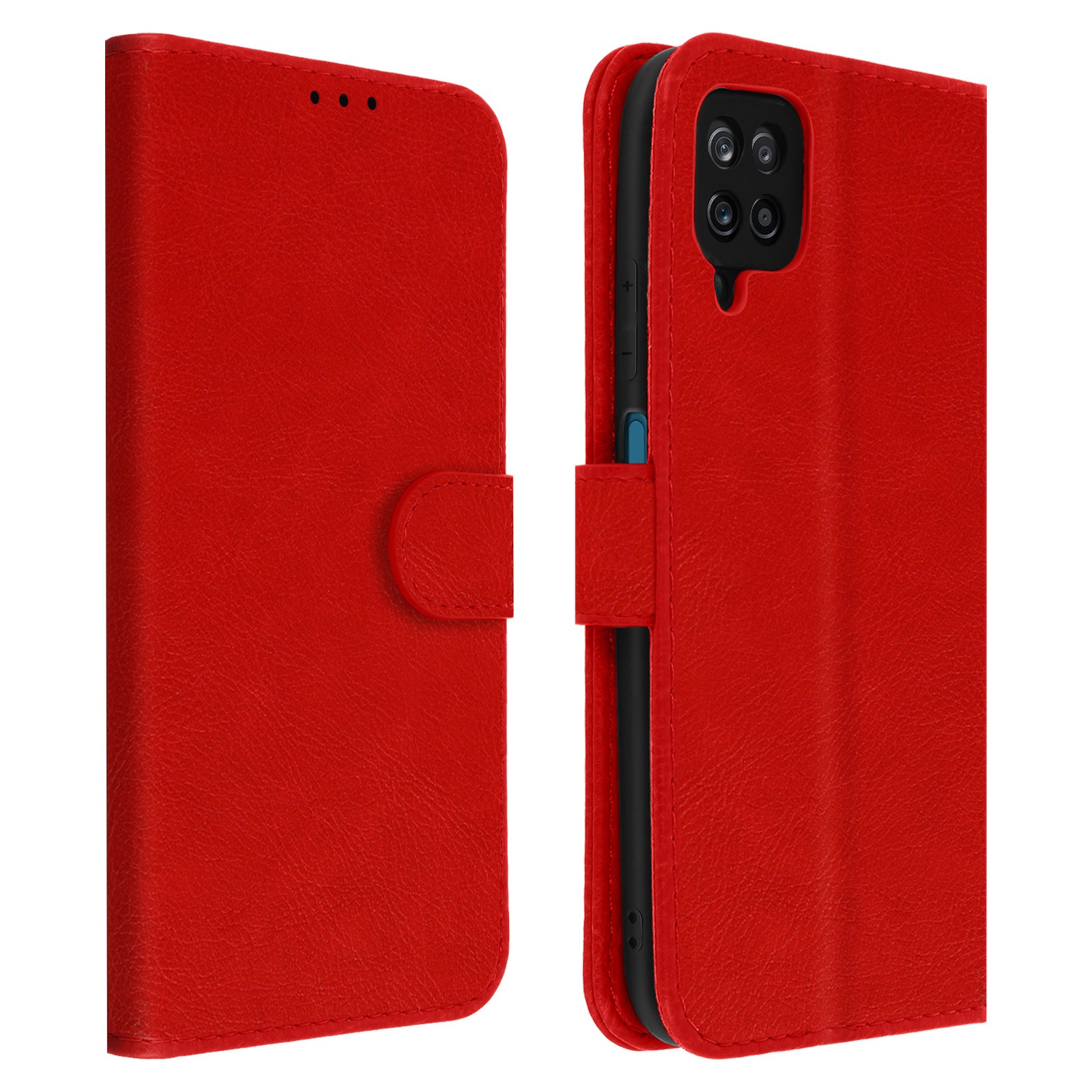 Coque Galaxy A12 rouge design portefeuille pour faciliter vos sorties quotidiennes