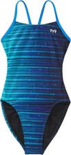 TYR Women's Durafast Elite Cutoutfit Swimsuit Blue Speedwarp Athletic Fit 32