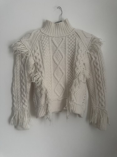Coach Cable Knit Cream Fringe Sweater XS/S