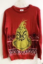 The Grinch Dr. Seuss Holiday Pull On Christmas Red Knit Holiday Sweater Unisex
