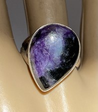 Vintage Southwest 925 Sterling Silver Purple Teardrop Agate Stone Ring size 7