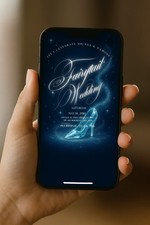 blue magical Animated "Fairytale" Wedding Digital Invitation (Canva template)