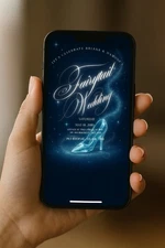 blue magical Animated "Fairytale" Wedding Digital Invitation (Canva template)