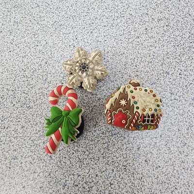 Jibbitz christmas themed shoe charms lot of 3 candy cane snowflake gingerbread