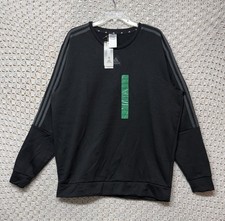 NEW Adidas Fleece Sweatshirt Pullover Mens XL Black Logo Crew Neck 3 Stripe