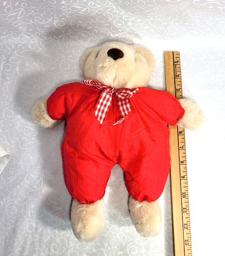De colección Hallmark Oso de Peluche Frijol Peluche Bronceado con Nylon Rojo Parache Jersey 13" - Imagen 4 de 7
