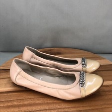 AGL Nude Leather Ballet Flats Chain Detail Cap Toe Slip On Shoes Womens 39.5