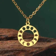 Lunar Cycle Moon Phase Women Necklace Crescent Moon Goddess Sun Star Wiccan