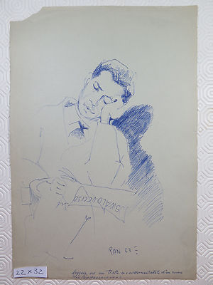 Old Sketch Preparatory Study By Artist Signed Male Portrait P28