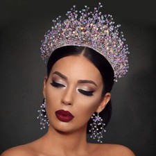 AB Colorful Rhinestone Jewelry Luxury Crystal Crown Tiaras Hair Accessories