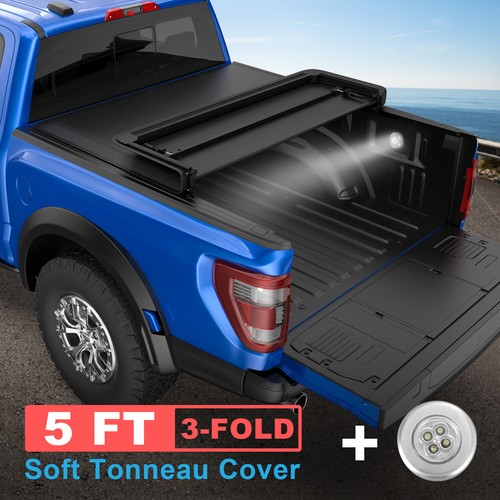 3Fold 5FT Soft Truck Tonneau Bed Cover w/LED Lamp For 20172024 Honda