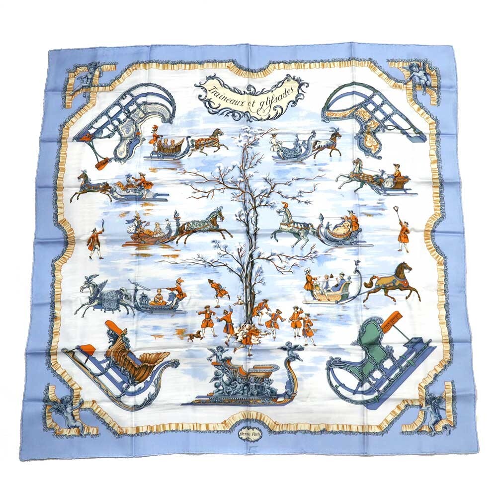 HERMES 100% Silk Scarf Carre 90 Traineaux et Glissades Authentic G11242179-image