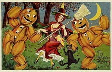 1909 'The Witch's Dance' Halloween Vintage Color Postcard COPY