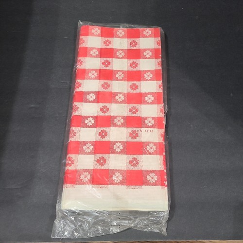 Vintage Papierkunst rot & weiß kariert Papier Tischdecke mit Blumen 54" x 102" Neu - Bild 5 von 15