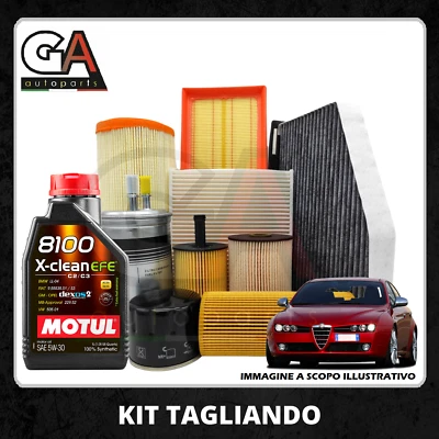 Kit tagliando Alfa 159 1.9 jtdm 150 cv olio Motul 5w30 8100 X-clean EFE 5 litri