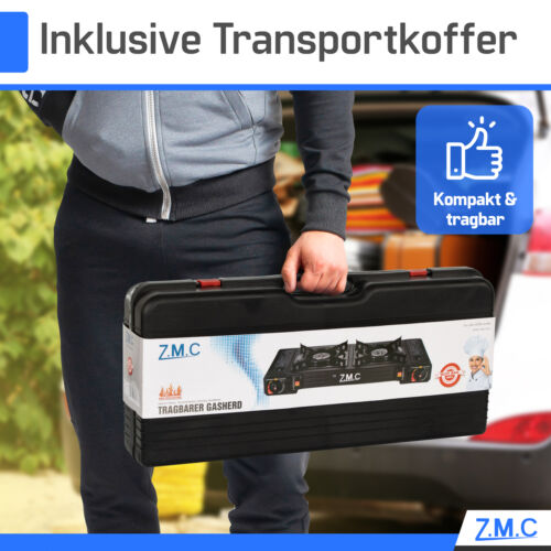 2 flammig Campingkocher Outdoor Camping Gas Kocher Grillplatte +16x Gaskartusche - Bild 6 von 9