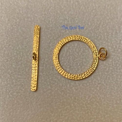 18k Yellow Gold 12.5 15 18mm Large Circle Fancy Hammered Texture Toggle Clasp - Picture 6 of 11