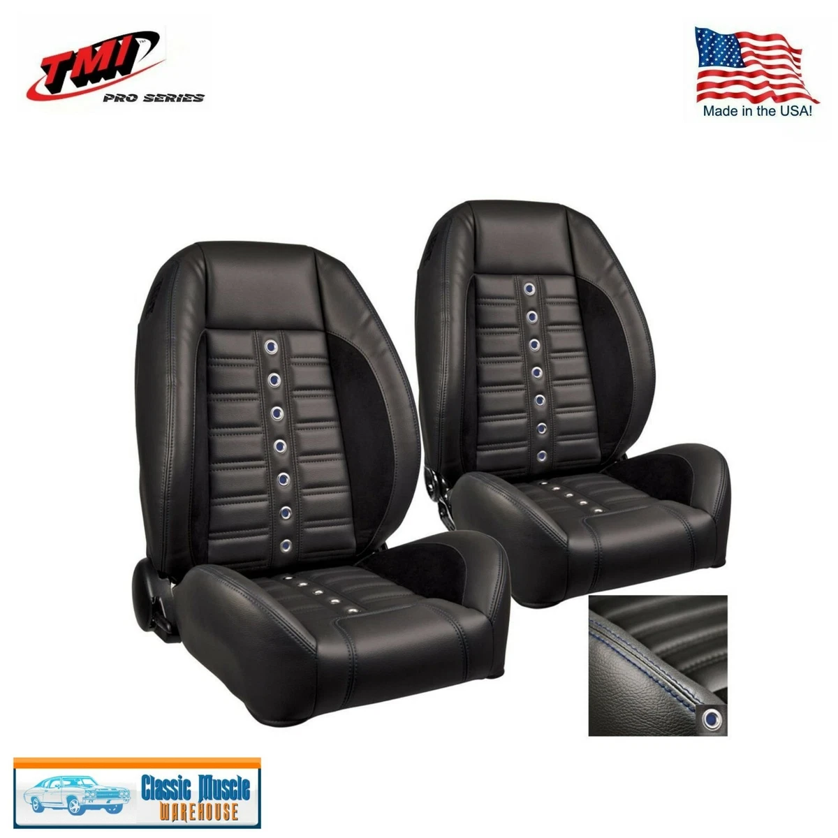 TMI Pro Series Sport XR Lowback Bucket Seats w Blue Stitch eBay