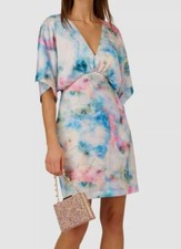 Adrianna By Adrianna Papell Women's Blue Printed Satin Kimono Dress Size 4